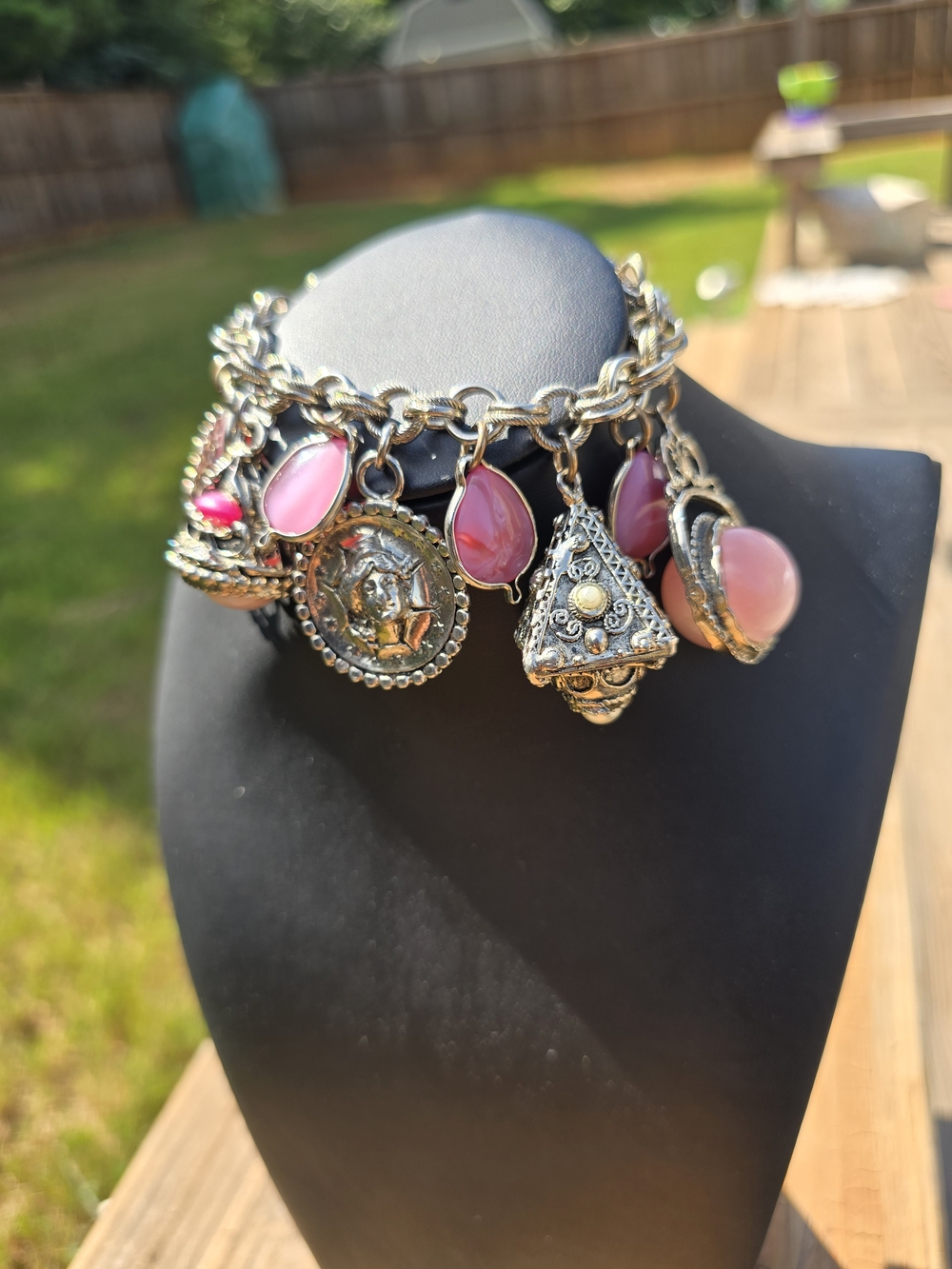 Gold-Tone Pink Teardrop Charm Bracelet - Fashion Women Jewelry